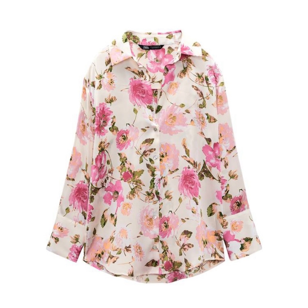 NWT Zara Satin Floral Shirt